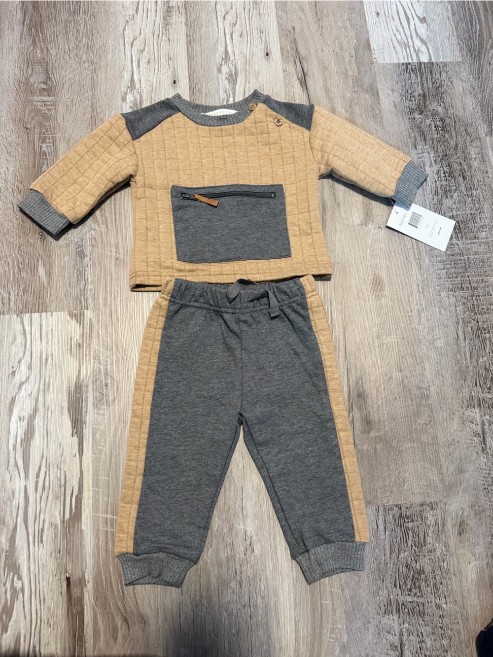 Rachel Zoe Quilted Two-Tone Track Set in Tan and Gray